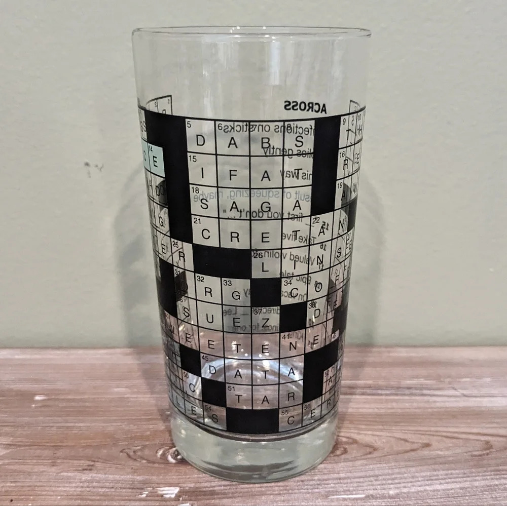 Rare Vintage Crossword Puzzle Drinking Glass!